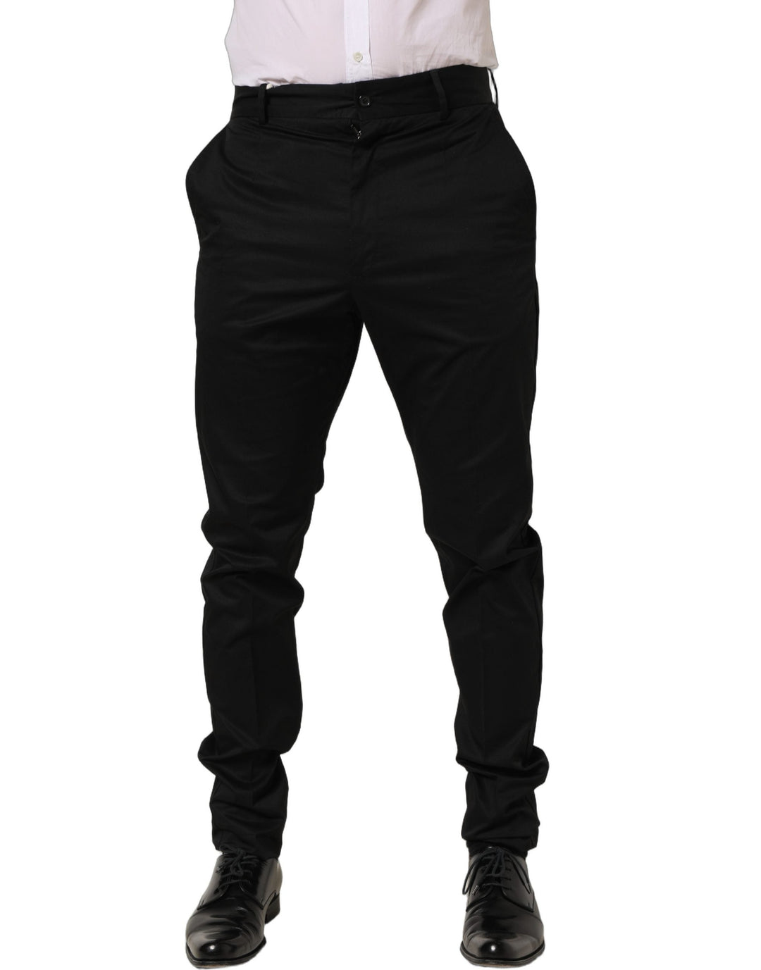 Men’s Dolce &amp; Gabbana Black Cotton Tapered Leg Dress Trouser Pants