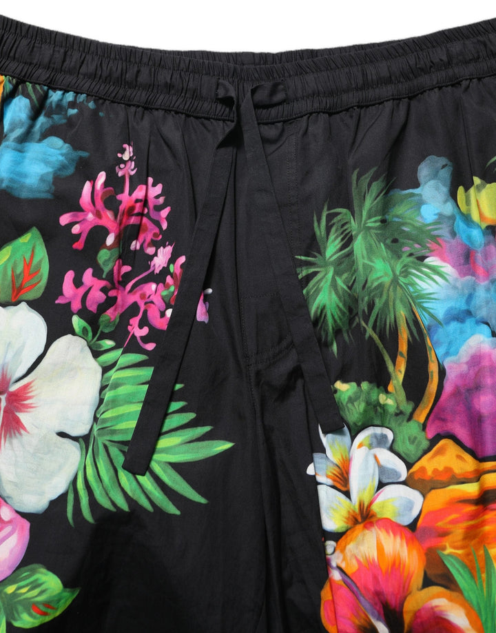 Men’s Dolce &amp; Gabbana Black Cotton Tropical Floral Bermuda Shorts