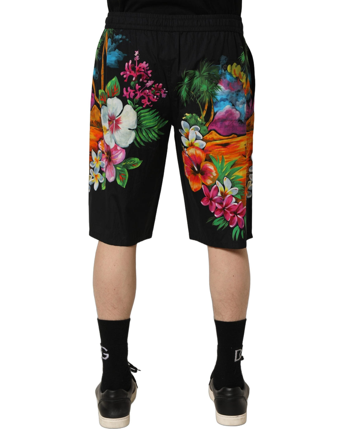 Men’s Dolce &amp; Gabbana Black Cotton Tropical Floral Bermuda Shorts
