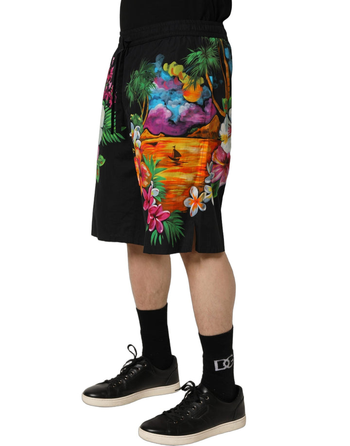 Men’s Dolce &amp; Gabbana Black Cotton Tropical Floral Bermuda Shorts