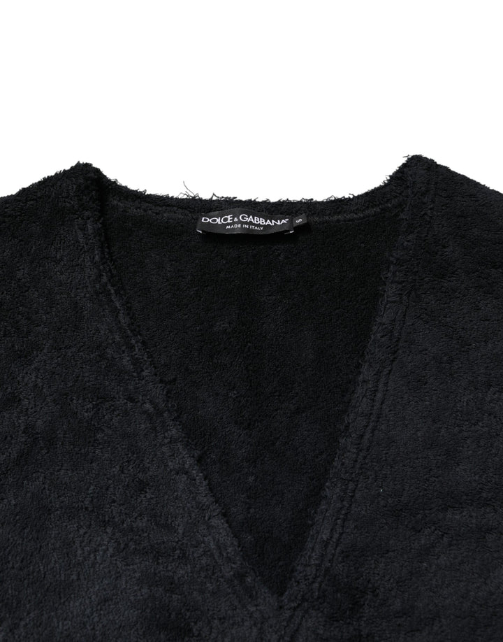 Men’s Dolce &amp; Gabbana Black Cotton V-neck Men Sweatshirt Sweater