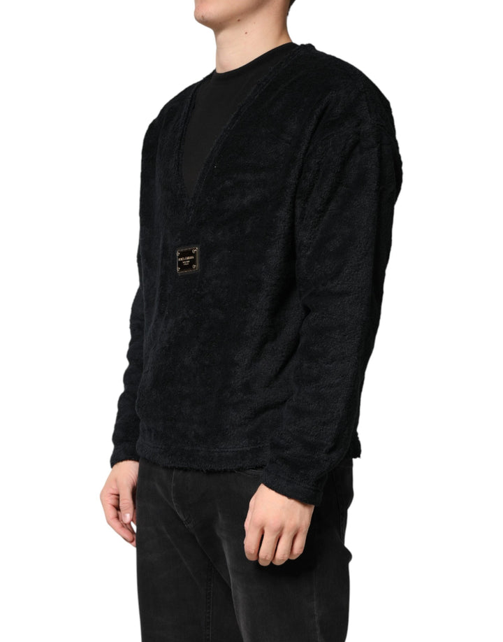 Men’s Dolce &amp; Gabbana Black Cotton V-neck Men Sweatshirt Sweater