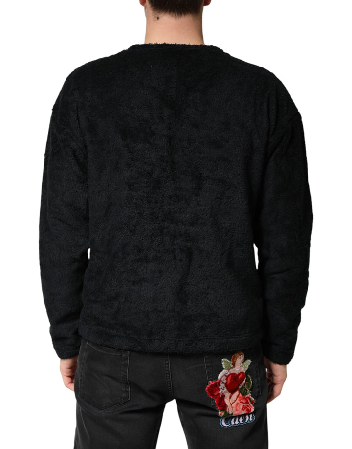 Men’s Dolce &amp; Gabbana Black Cotton V-neck Men Sweatshirt Sweater