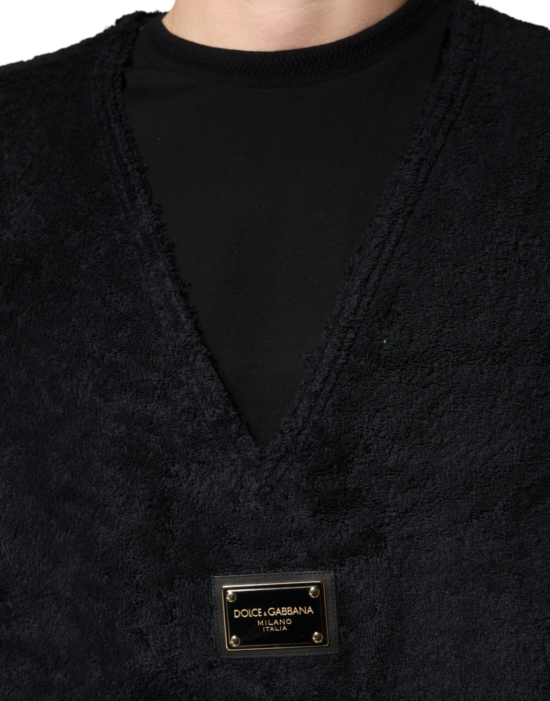 Men’s Dolce &amp; Gabbana Black Cotton V-neck Men Sweatshirt Sweater