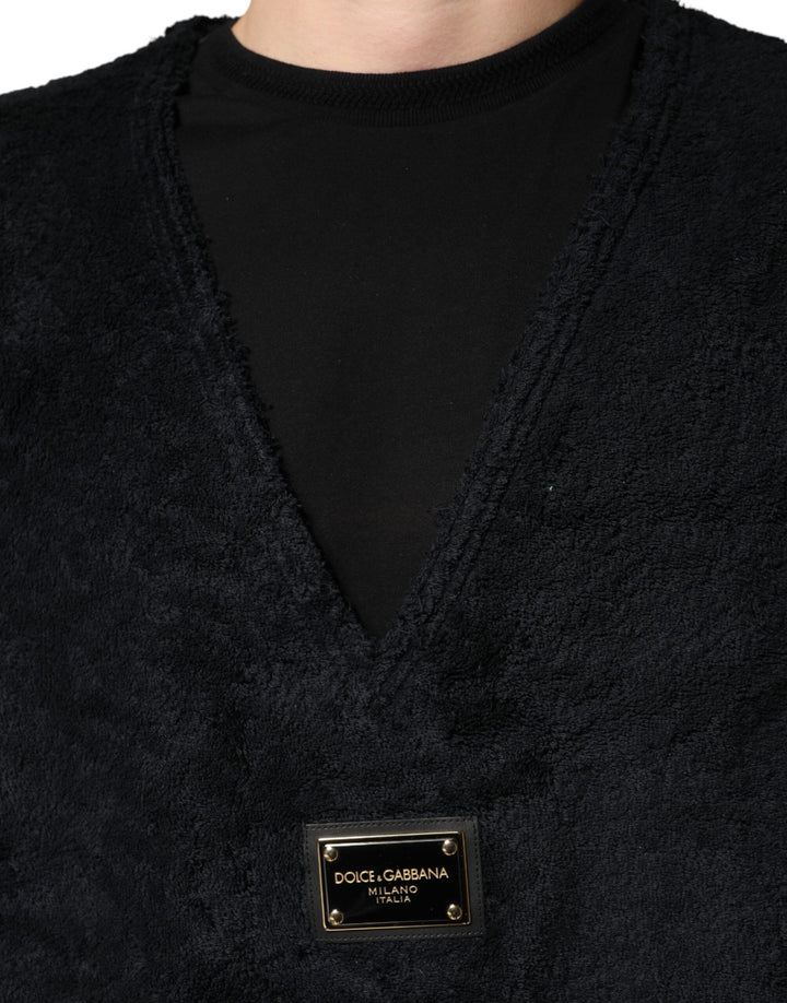 Men’s Dolce &amp; Gabbana Black Cotton V-neck Men Sweatshirt Sweater