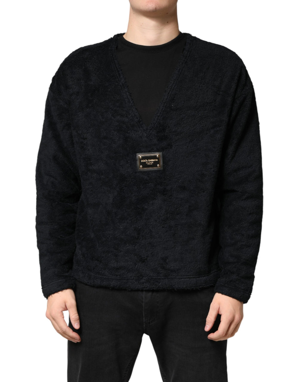 Men’s Dolce & Gabbana Black Cotton V-neck Men Sweatshirt Sweater
