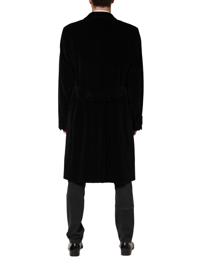 Men’s Dolce &amp; Gabbana Black Cotton Velvet Long Trench Coat Jacket