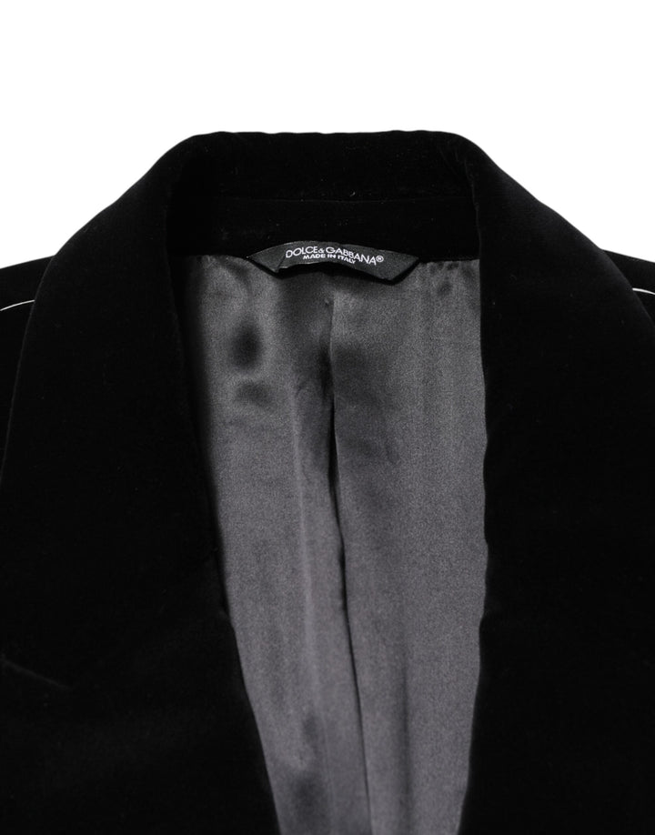 Men’s Dolce &amp; Gabbana Black Cotton Velvet Long Trench Coat Jacket