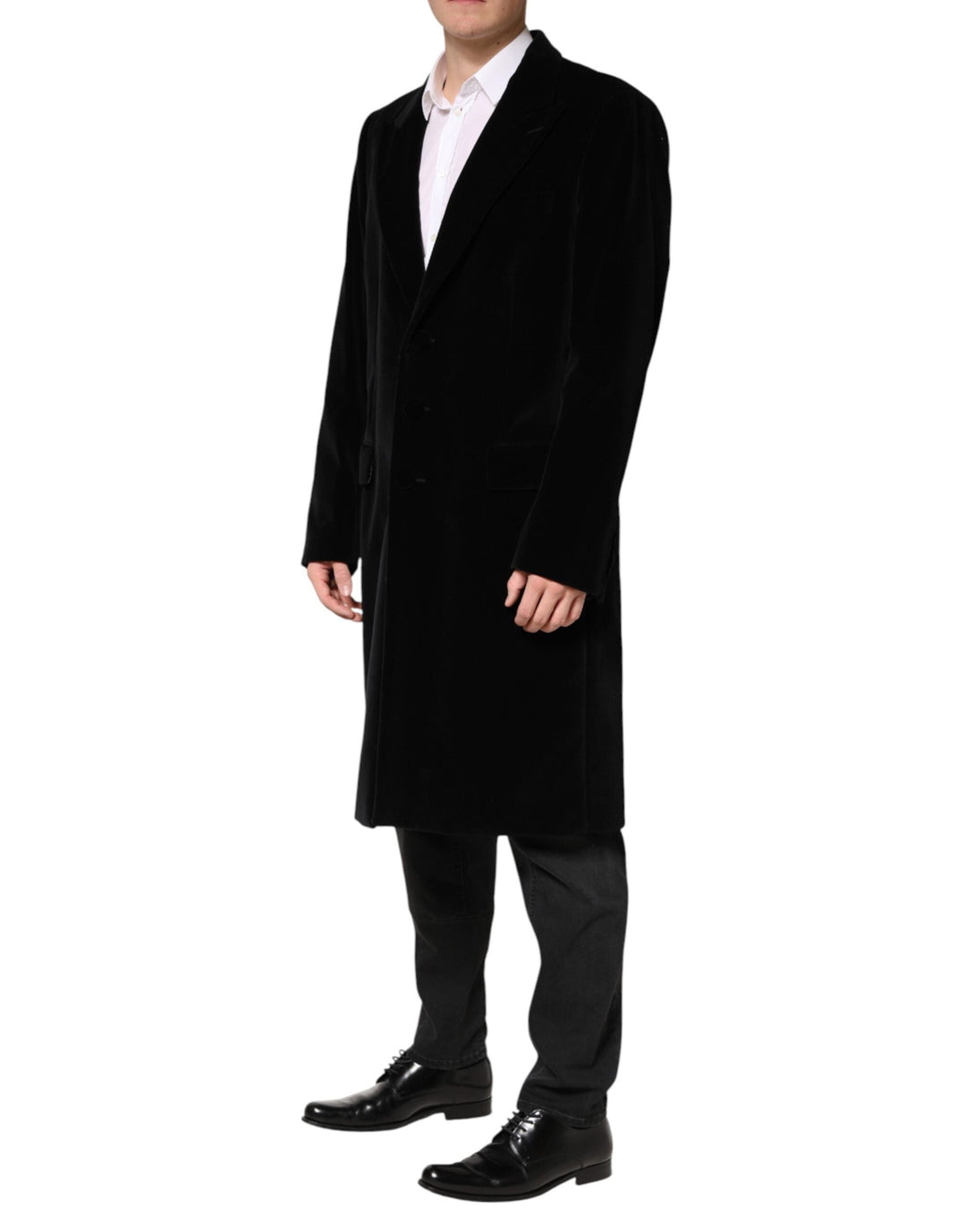 Men’s Dolce &amp; Gabbana Black Cotton Velvet Long Trench Coat Jacket