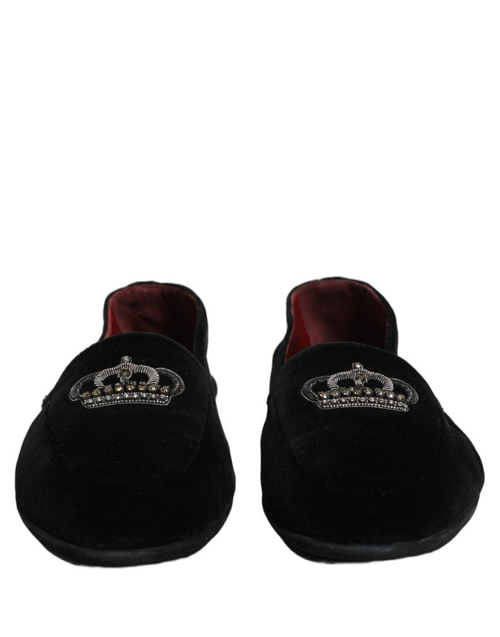 Men’s Dolce &amp; Gabbana Black Crown Embellished Dress Loafers Shoes