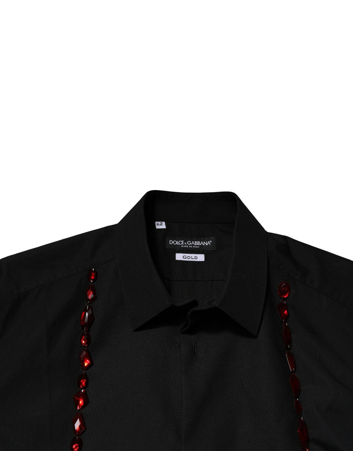 Men’s Dolce &amp; Gabbana Black Crystal Embellished Gold Dress Shirt