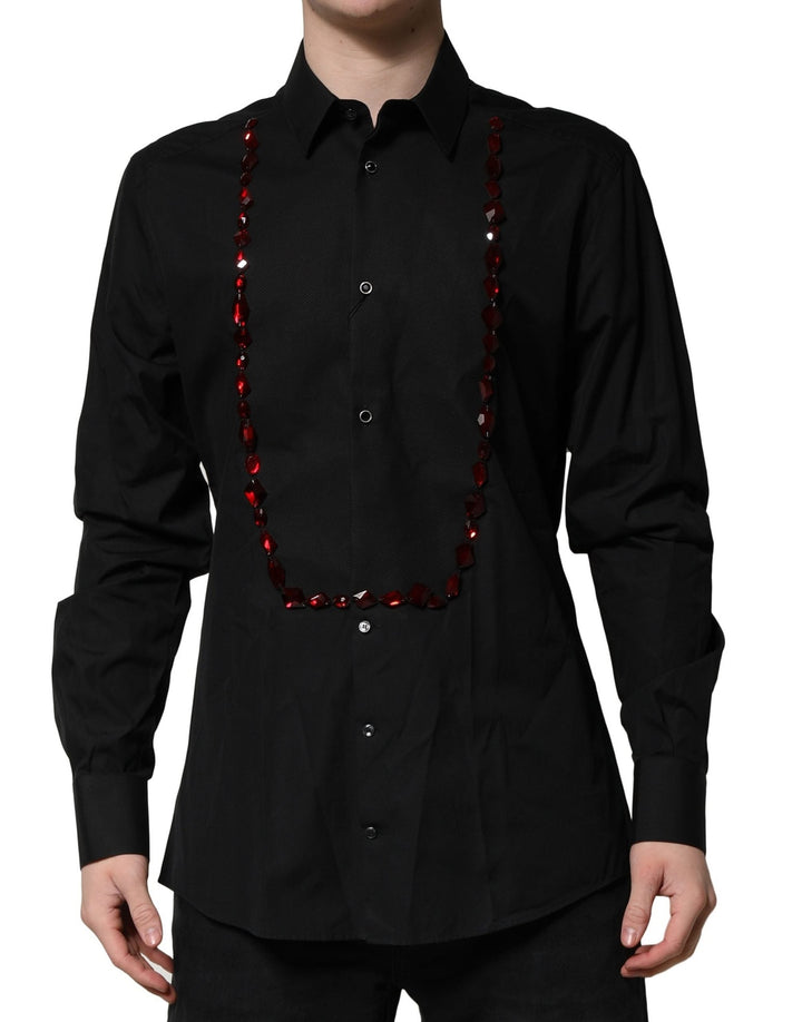 Men’s Dolce &amp; Gabbana Black Crystal Embellished Gold Dress Shirt
