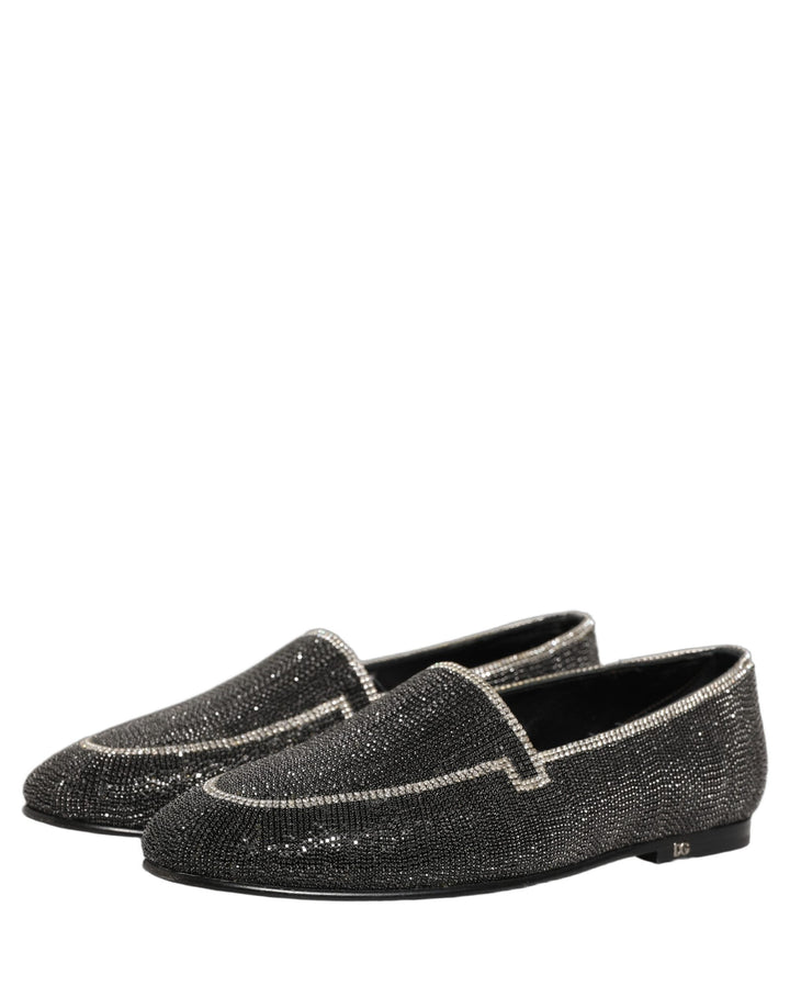 Men’s Dolce &amp; Gabbana Black Crystal Embellished Men Loafers Shoes