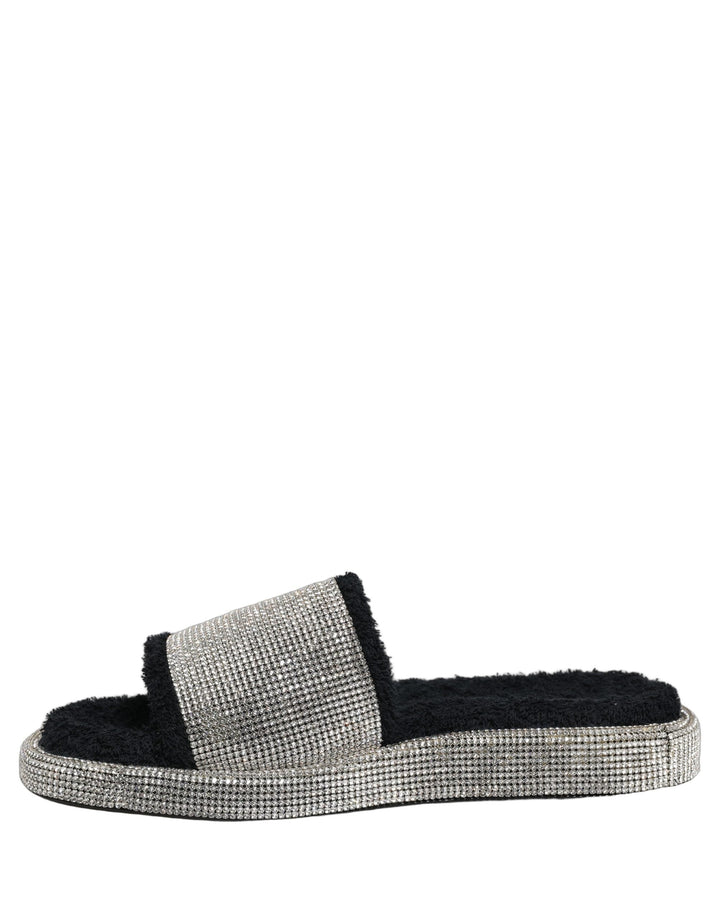 Men’s Dolce &amp; Gabbana Black Crystal Embellished Platform Men Slides Shoes
