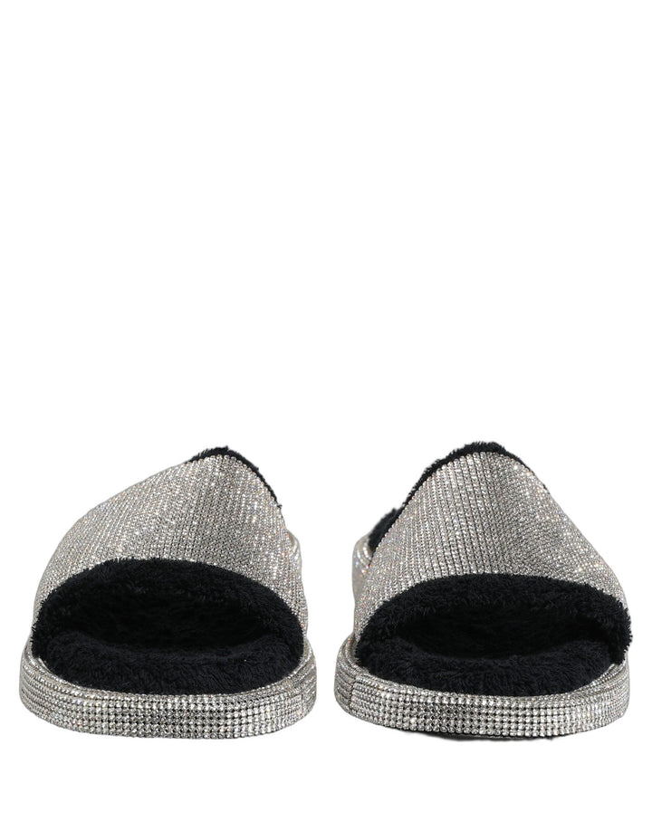 Men’s Dolce &amp; Gabbana Black Crystal Embellished Platform Men Slides Shoes