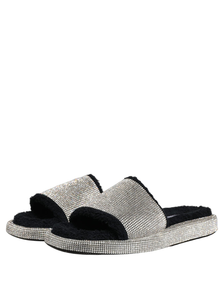Men’s Dolce &amp; Gabbana Black Crystal Embellished Platform Men Slides Shoes