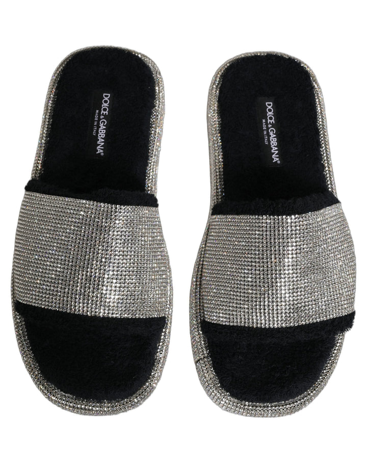 Men’s Dolce &amp; Gabbana Black Crystal Embellished Platform Men Slides Shoes