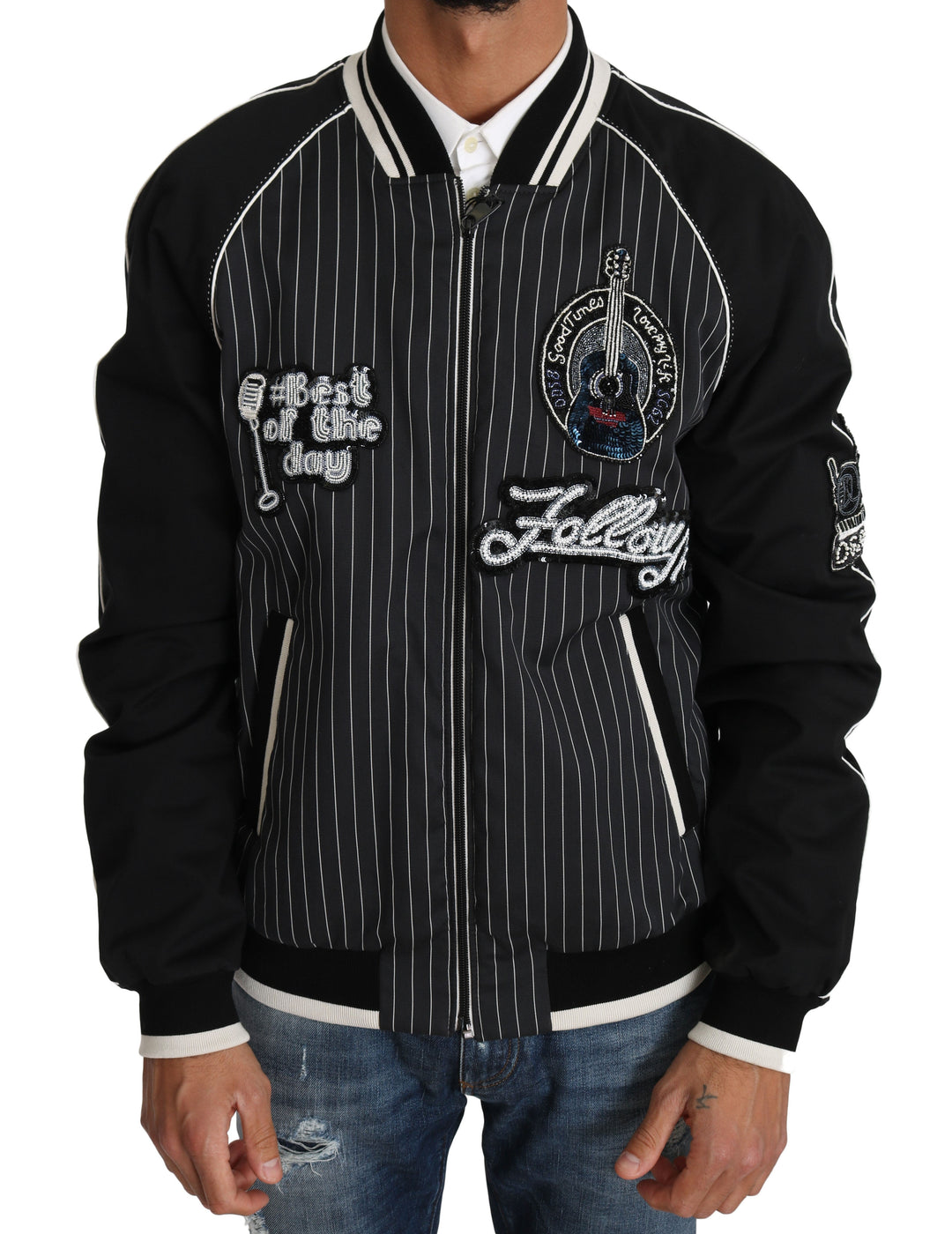 Men’s Dolce &amp; Gabbana Black Dd58 Sg62 Sequined Beaded Jacket