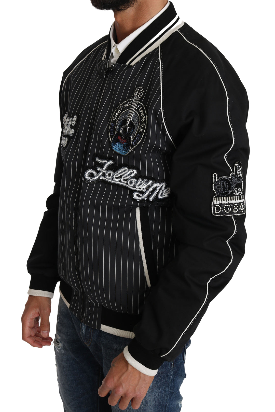 Men’s Dolce &amp; Gabbana Black Dd58 Sg62 Sequined Beaded Jacket