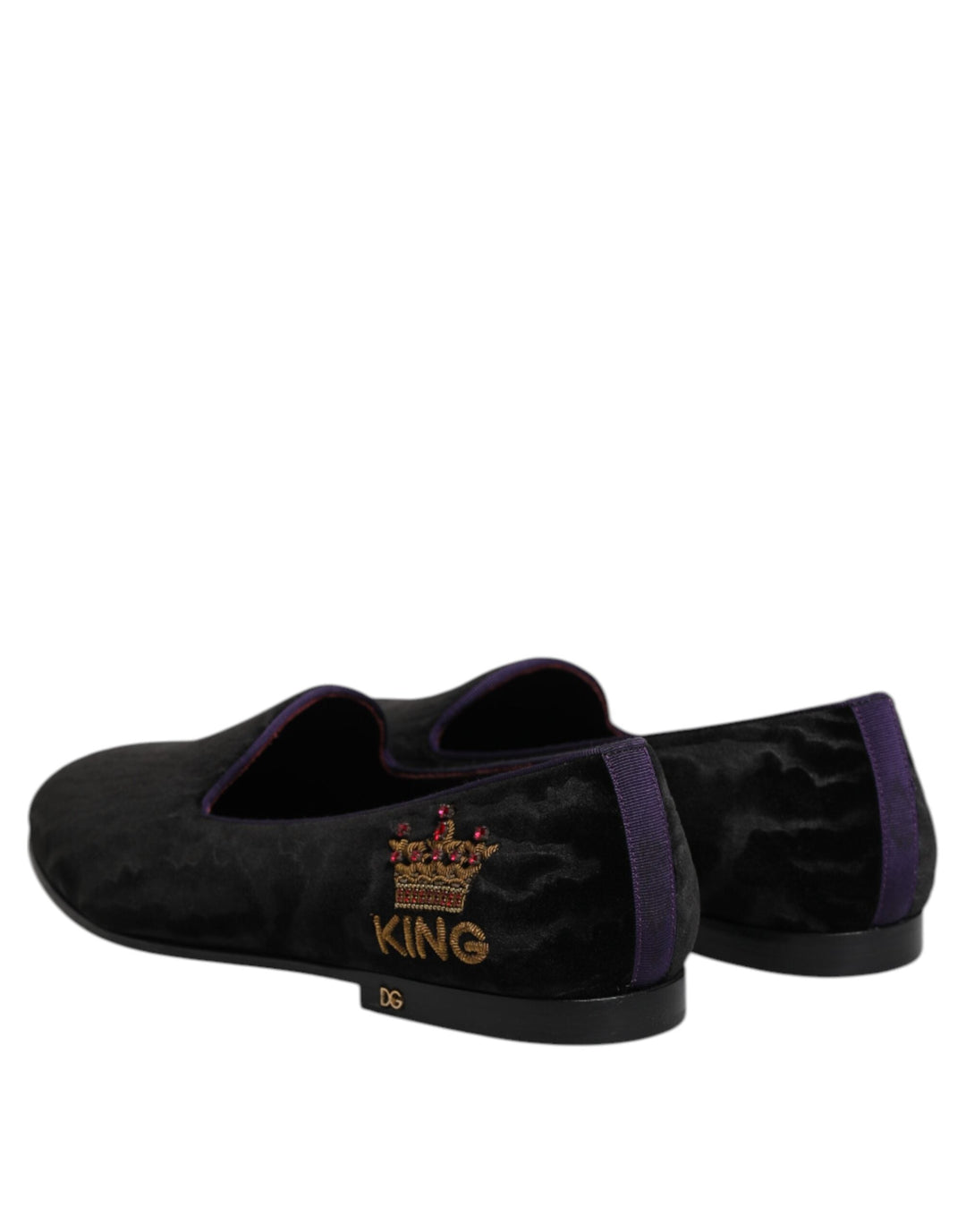 Men’s Dolce &amp; Gabbana Black Dg Crown Embroidery Loafers Slip on Shoes