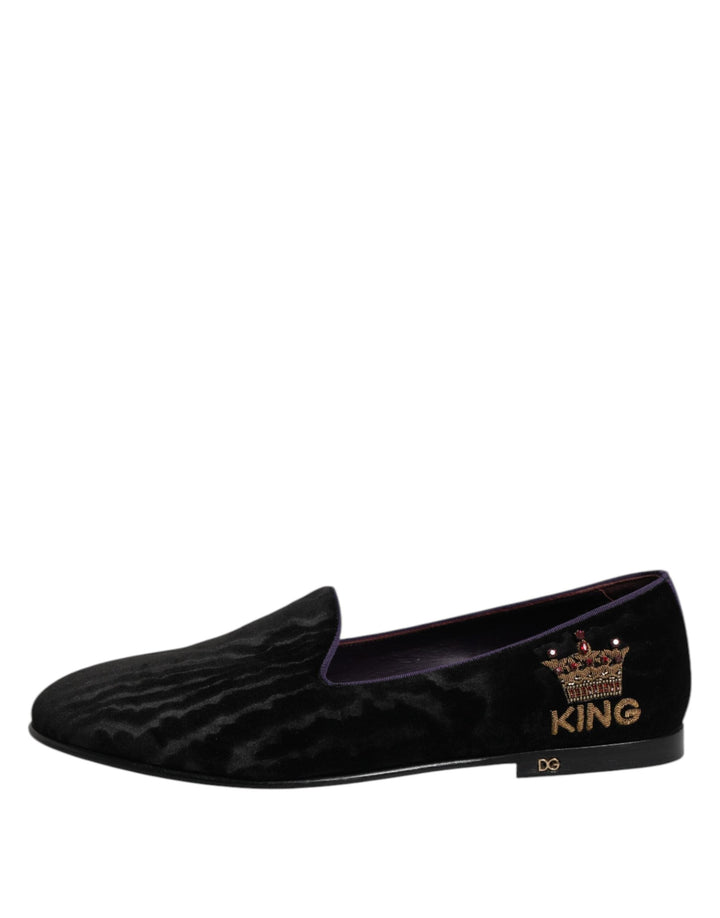 Men’s Dolce &amp; Gabbana Black Dg Crown Embroidery Loafers Slip on Shoes