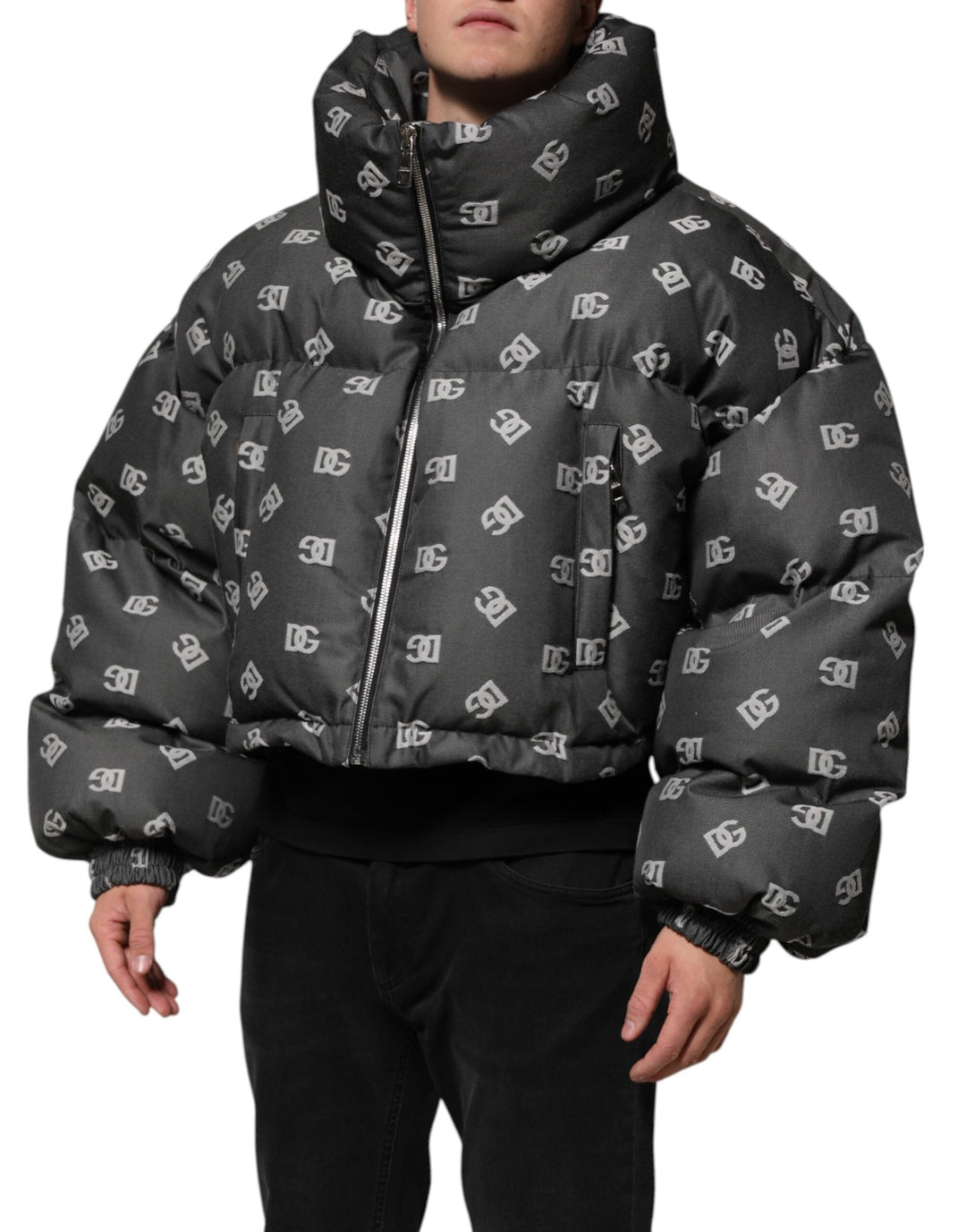 Men’s Dolce &amp; Gabbana Black Dg Monogram Full Zip Puffer Men Jacket