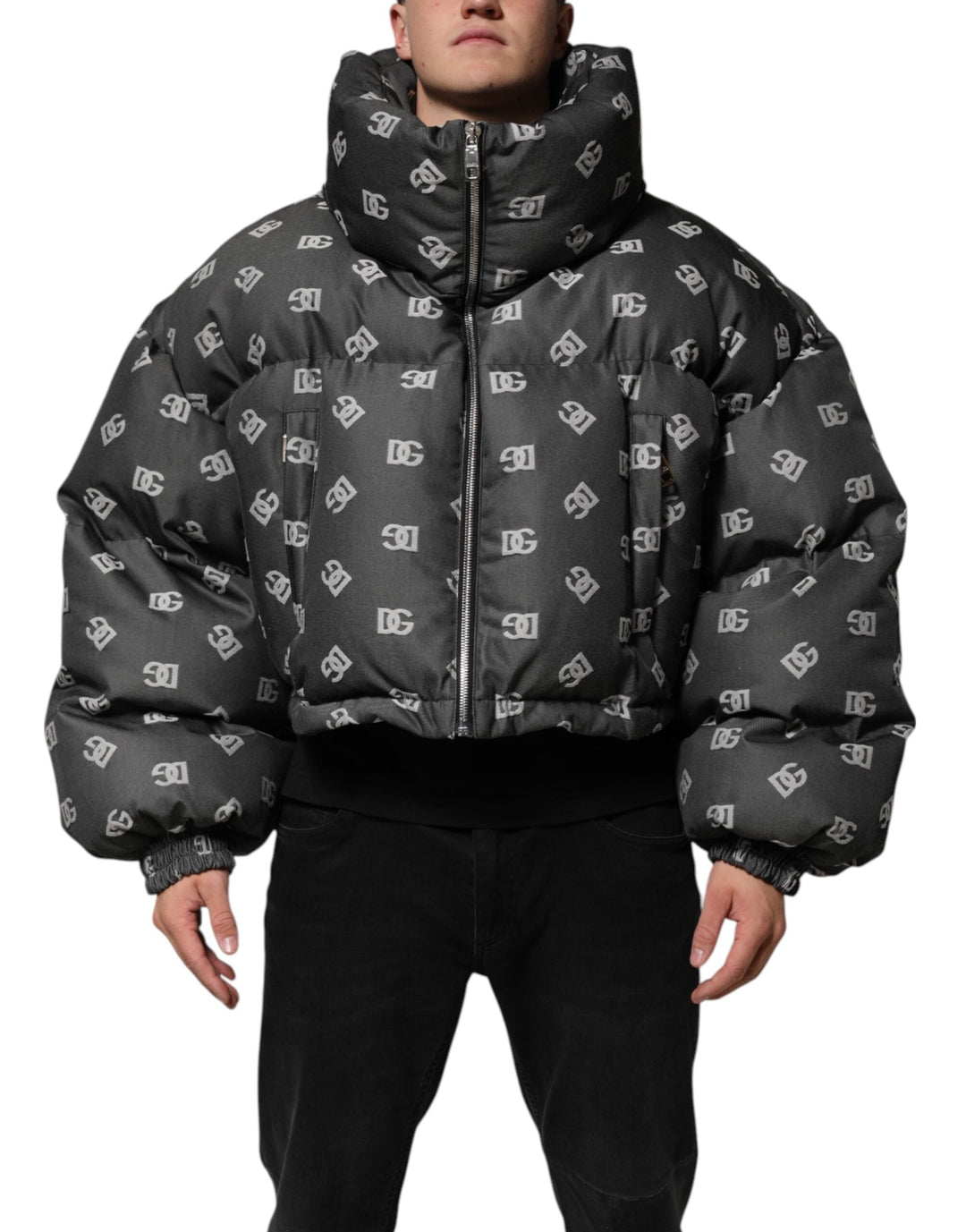 Men’s Dolce &amp; Gabbana Black Dg Monogram Full Zip Puffer Men Jacket