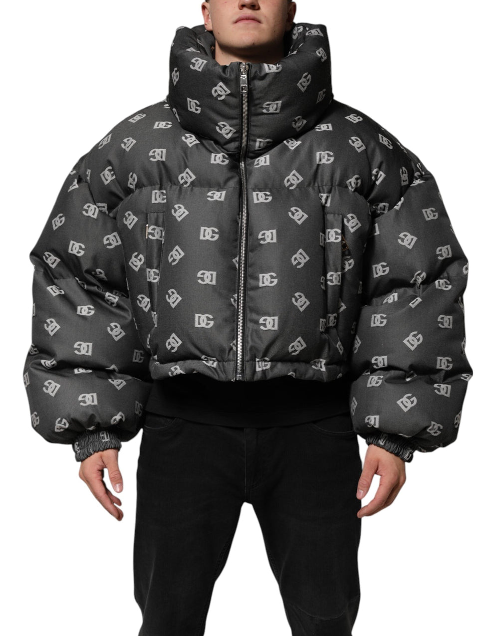 Men’s Dolce & Gabbana Black Dg Monogram Full Zip Puffer Men Jacket