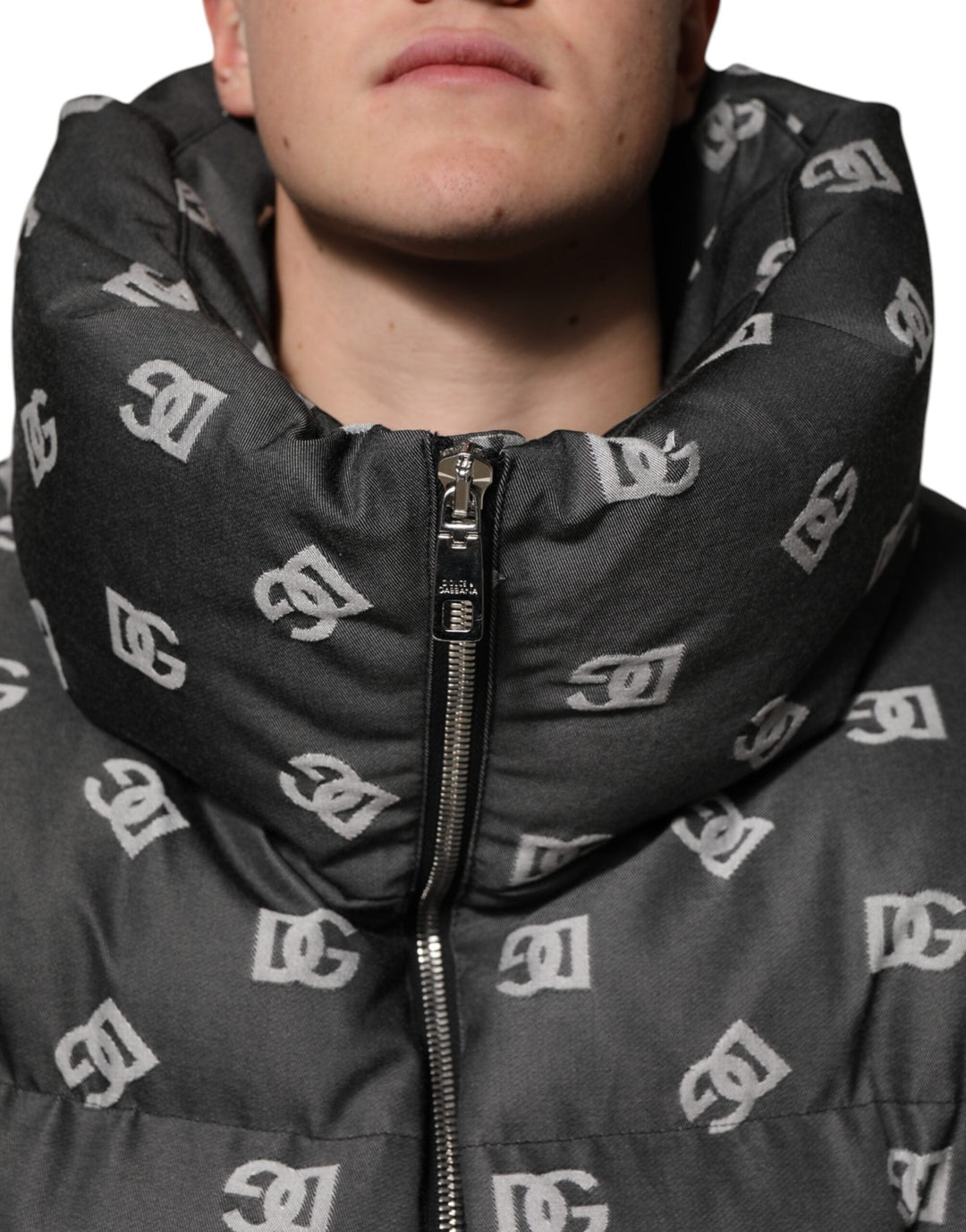 Men’s Dolce &amp; Gabbana Black Dg Monogram Full Zip Puffer Men Jacket
