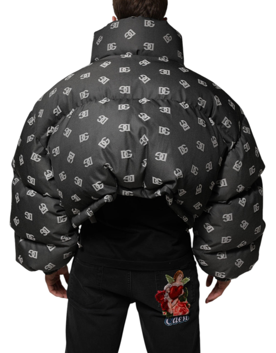 Men’s Dolce &amp; Gabbana Black Dg Monogram Full Zip Puffer Men Jacket