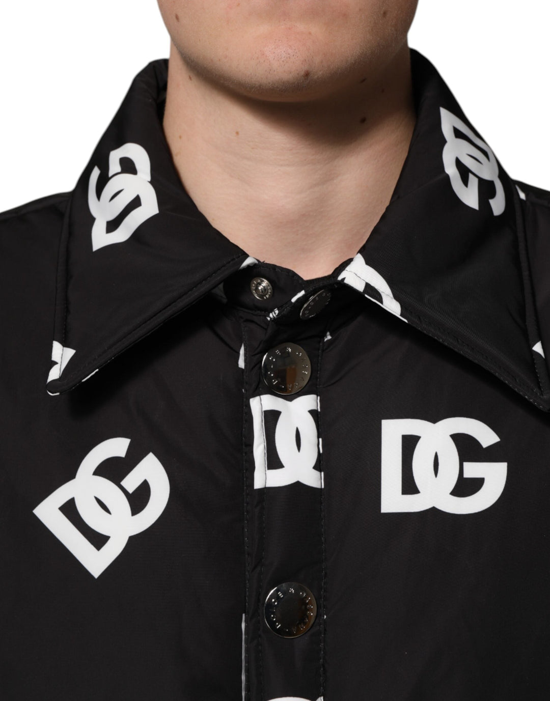 Men’s Dolce &amp; Gabbana Black Dg Monogram Nylon Windbreaker Jacket