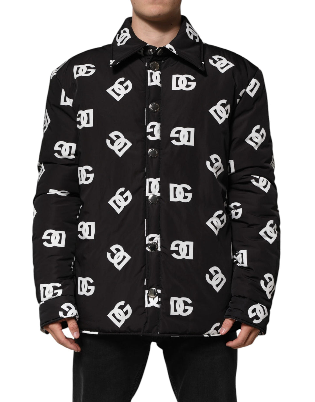 Men’s Dolce &amp; Gabbana Black Dg Monogram Nylon Windbreaker Jacket