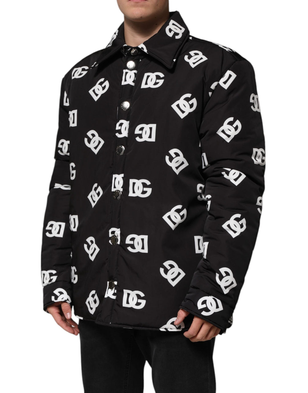 Men’s Dolce &amp; Gabbana Black Dg Monogram Nylon Windbreaker Jacket
