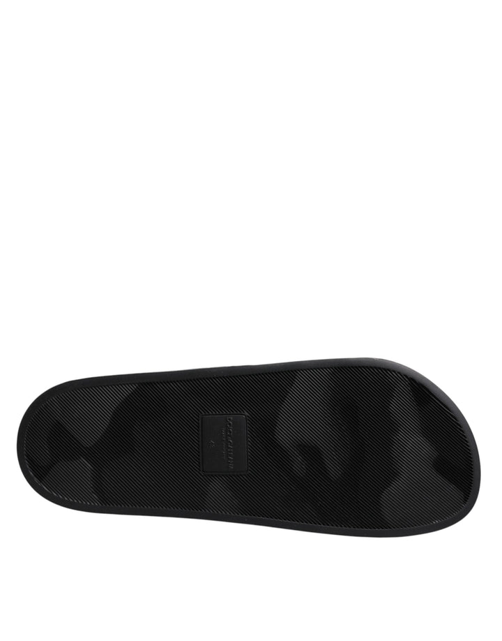 Men’s Dolce &amp; Gabbana Black Divers Leather Flats Slides Sandals Beachwear Shoes