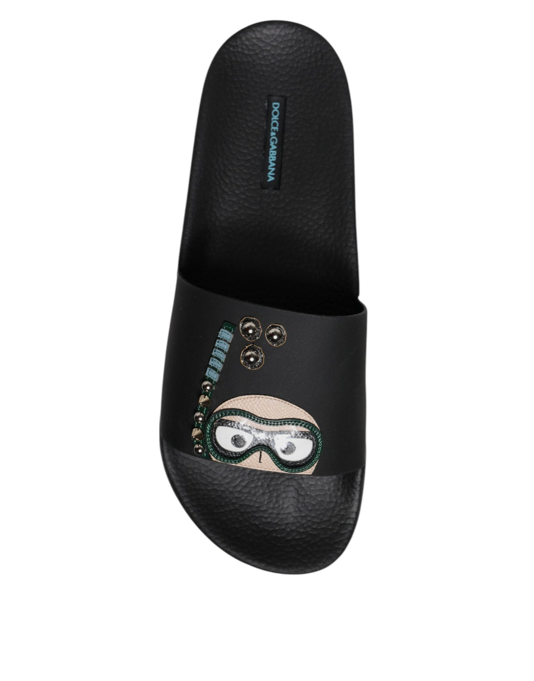 Men’s Dolce &amp; Gabbana Black Divers Leather Flats Slides Sandals Beachwear Shoes