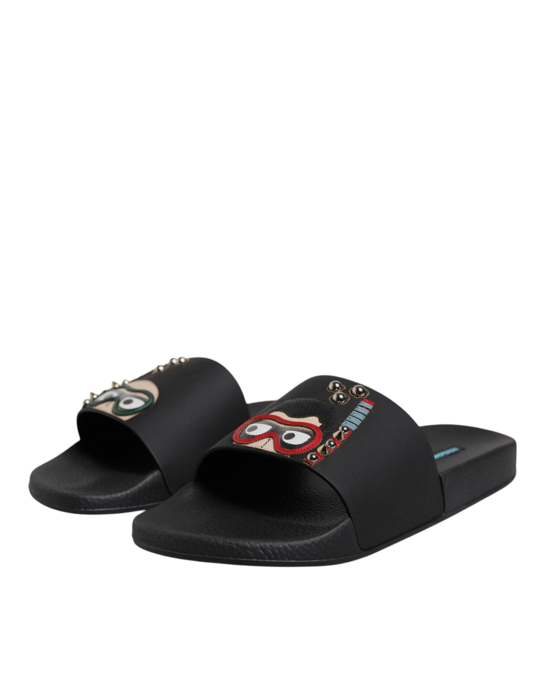 Men’s Dolce &amp; Gabbana Black Divers Leather Flats Slides Sandals Beachwear Shoes