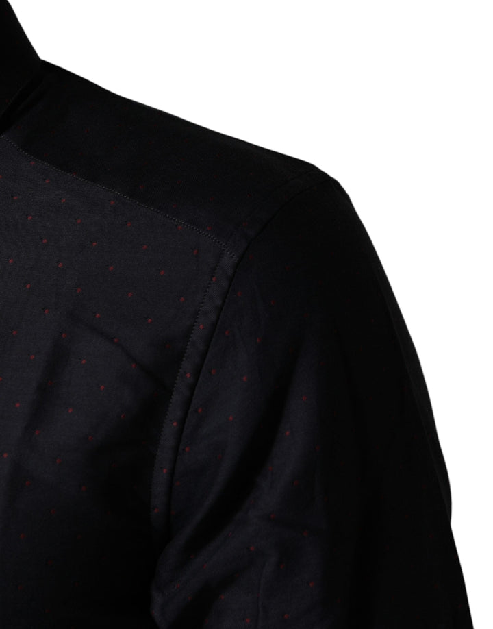 Men’s Dolce &amp; Gabbana Black Dotted Cotton Collared Gold Dress Shirt