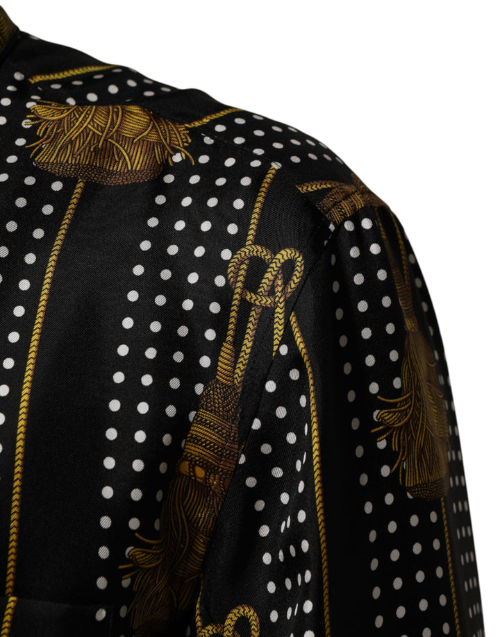 Men’s Dolce &amp; Gabbana Black Dotted Tassel Silk Button Down Shirt