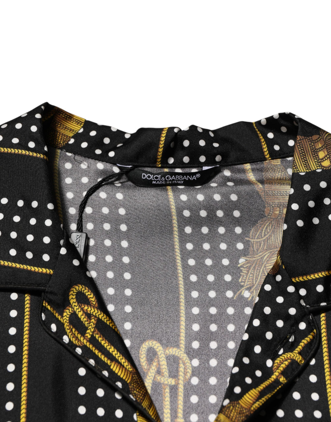 Dolce &amp; Gabbana Black Dotted Tassel Silk Button Down Shirt