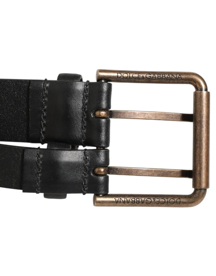 Dolce &amp; Gabbana Black Double Strap Leather Brass Buckle Belt