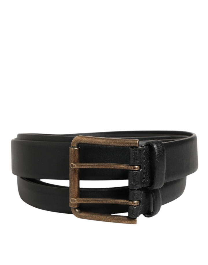 Dolce &amp; Gabbana Black Double Strap Leather Brass Buckle Belt