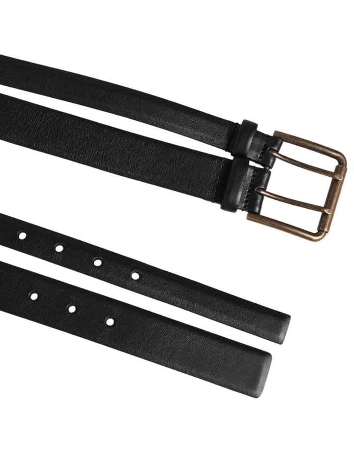 Dolce &amp; Gabbana Black Double Strap Leather Brass Buckle Belt
