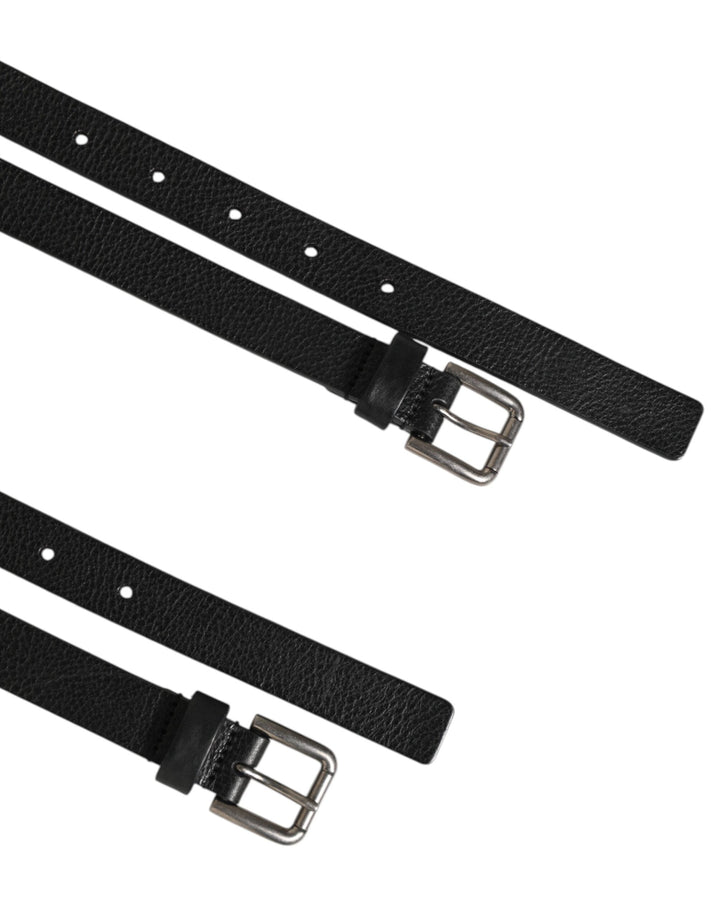 Dolce &amp; Gabbana Black Double Strap Leather Gold Buckle Belt