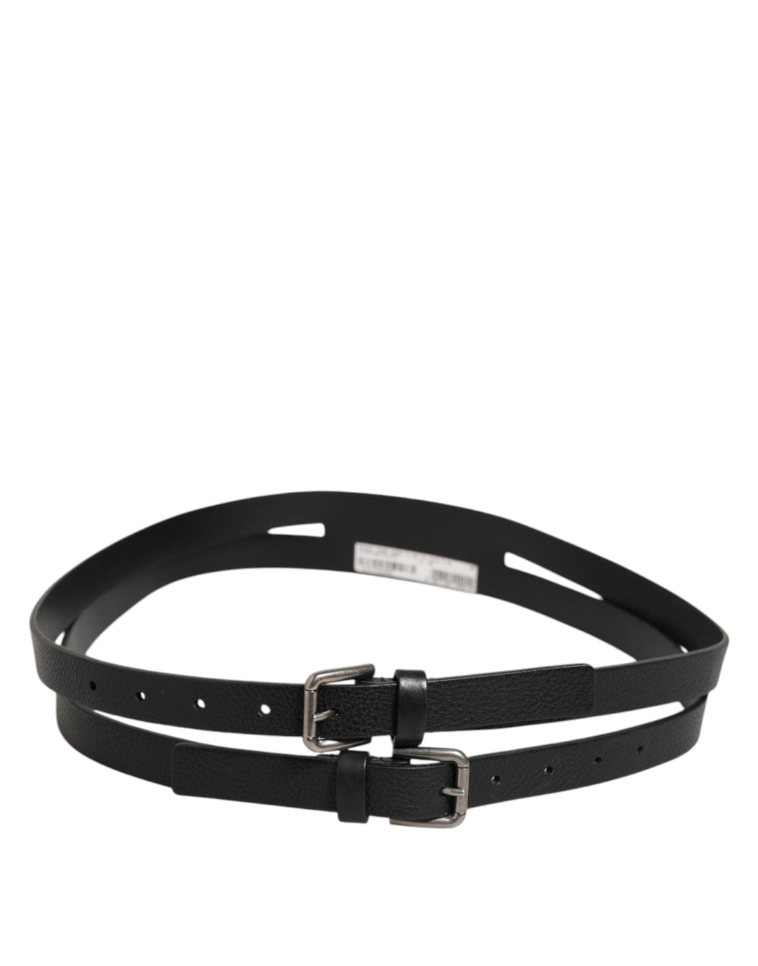 Dolce &amp; Gabbana Black Double Strap Leather Gold Buckle Belt