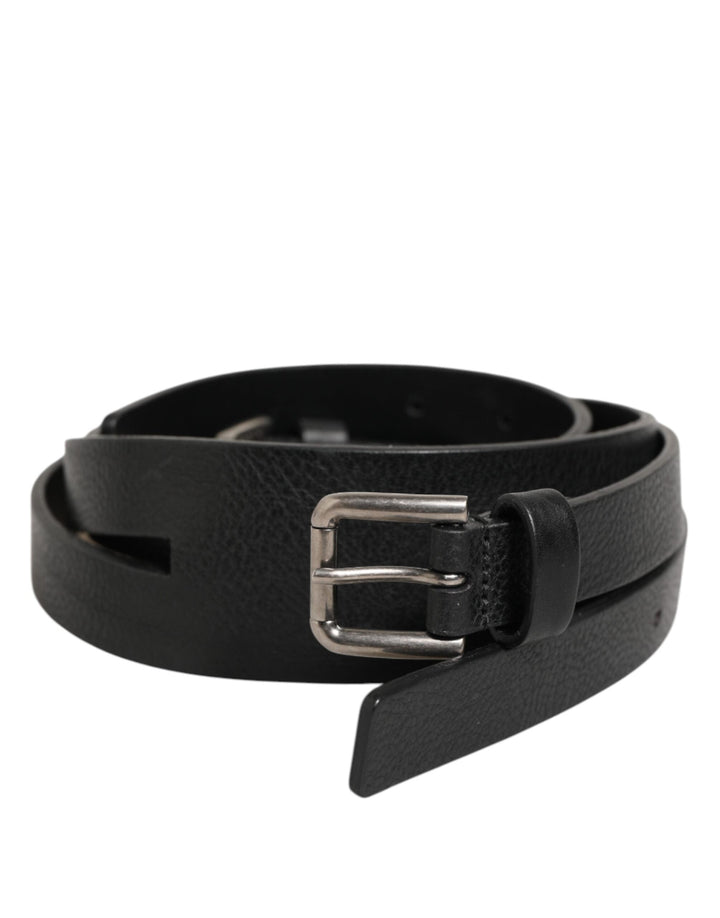Dolce &amp; Gabbana Black Double Strap Leather Gold Buckle Belt