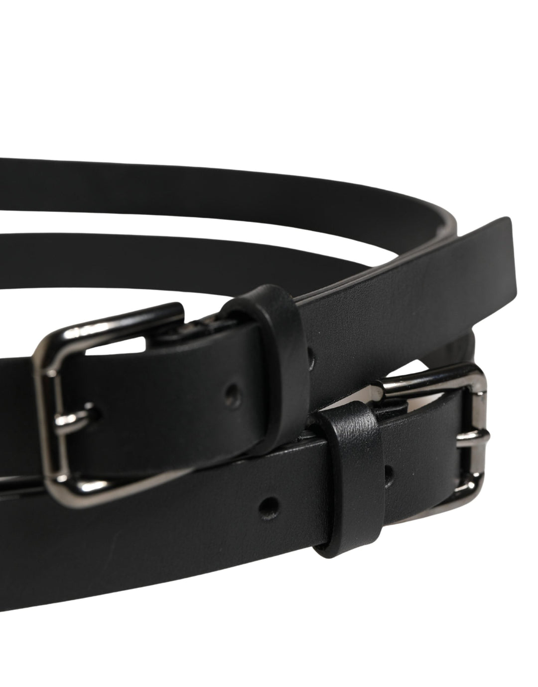 Dolce &amp; Gabbana Black Double Strap Leather Silver Buckle Belt