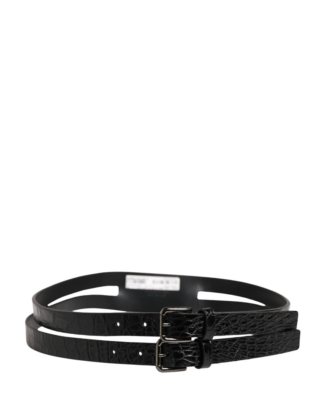 Dolce &amp; Gabbana Black Double Strap Leather Silver Buckle Belt