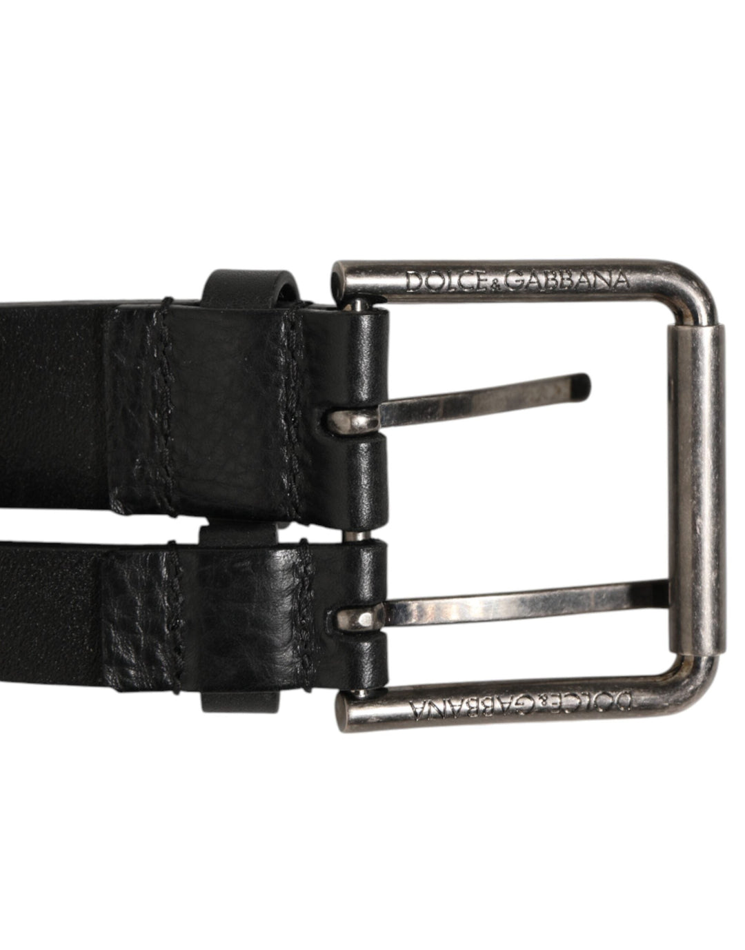 Dolce &amp; Gabbana Black Double Strap Leather Silver Buckle Belt