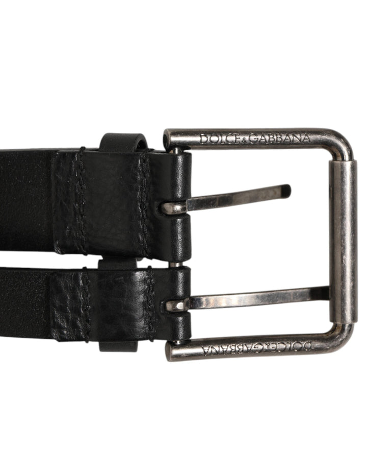Dolce &amp; Gabbana Black Double Strap Leather Silver Buckle Belt