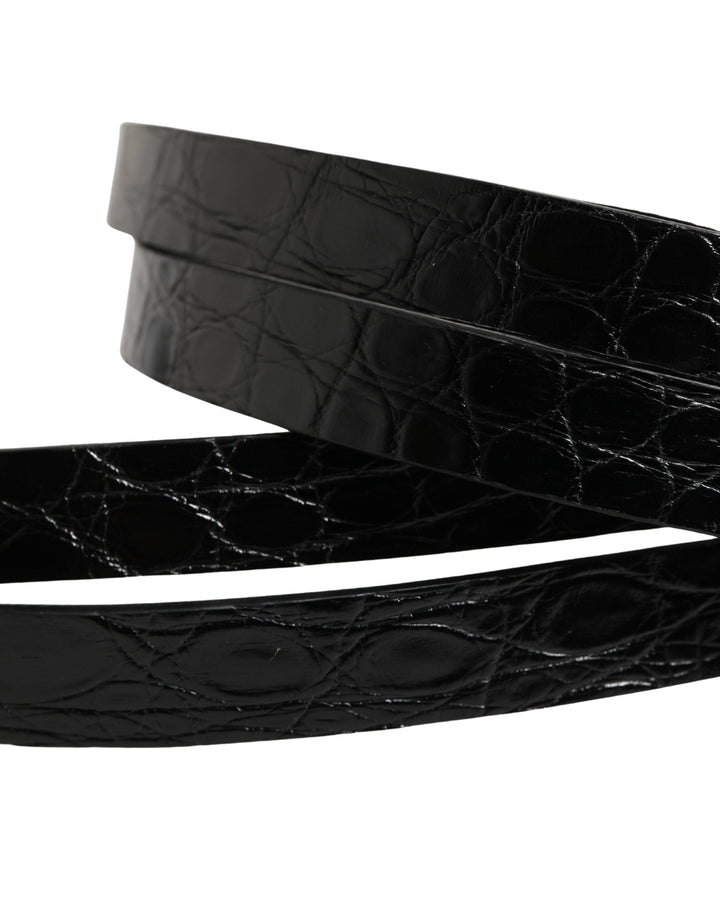 Dolce &amp; Gabbana Black Double Strap Leather Silver Buckle Belt